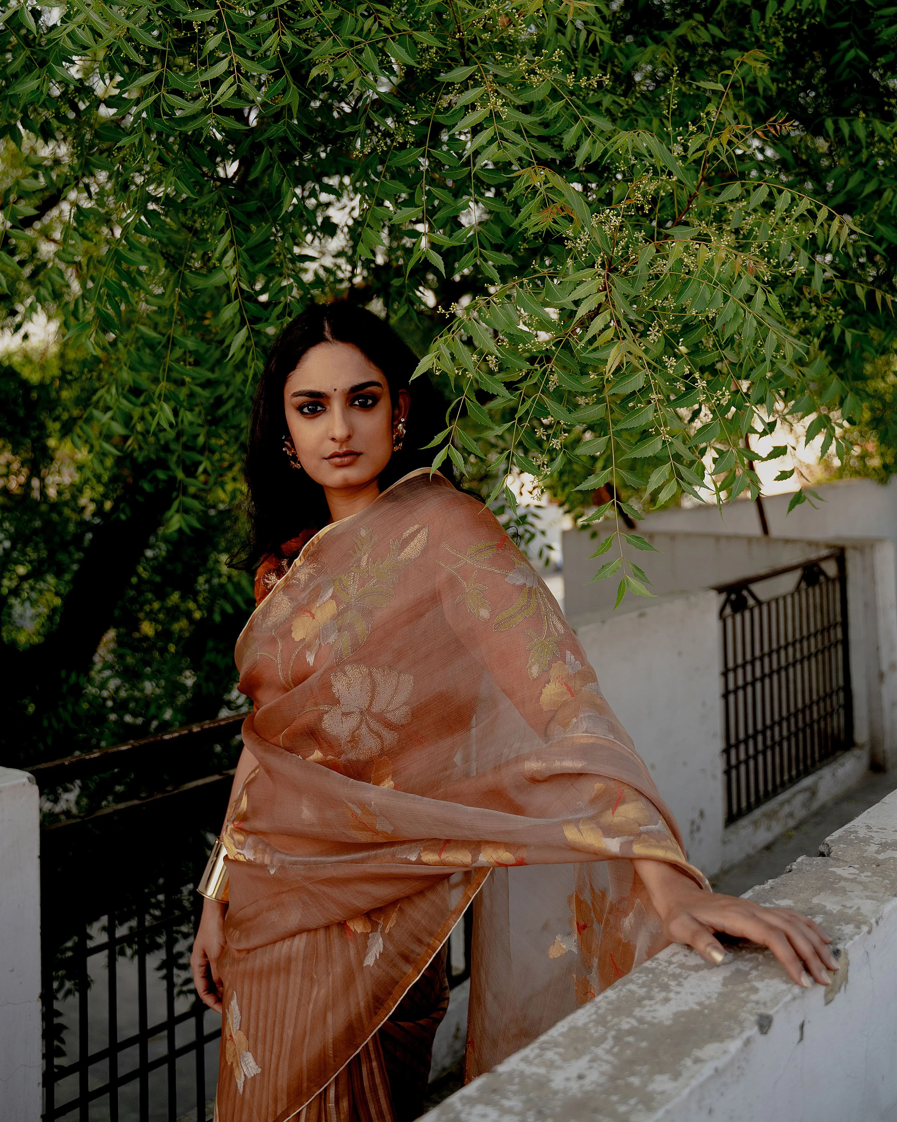 Suparna Som kanak sari 48 inch width by 5.5 meter length Coffee brown silk - delivery Time 8 weeks Festive 24 LOOK-09