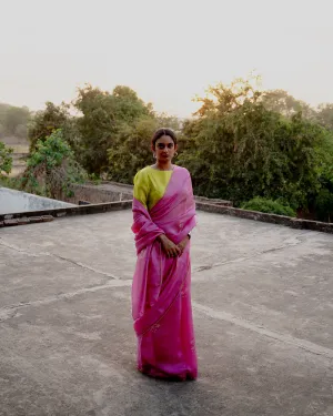 Suparna Som rani sari 48 inch width by 5.5 meter length Fuscia pink silk - delivery Time 8 weeks Festive 24 LOOK-05