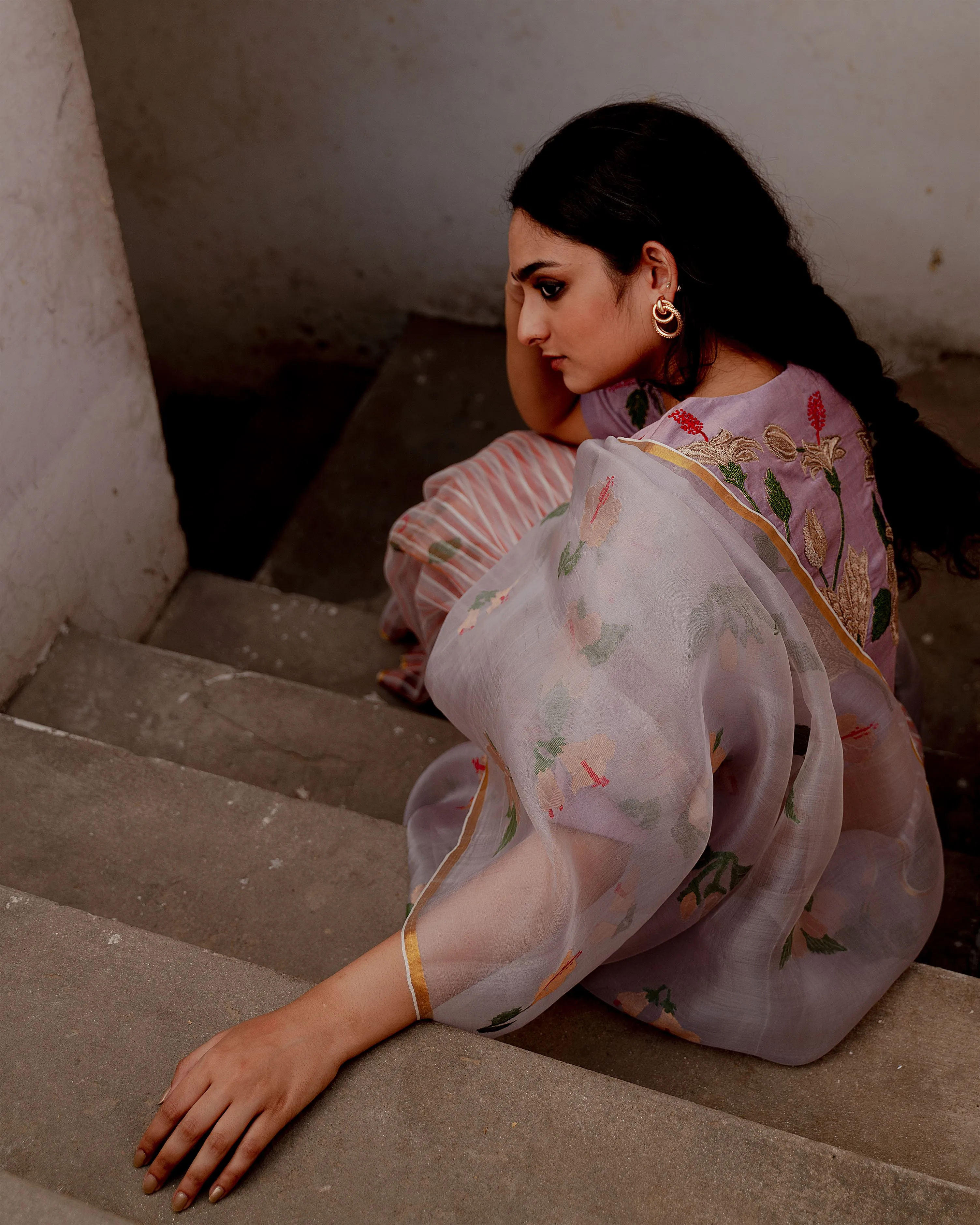 Suparna Som vatika sari 48 inch width by 5.5 meter length Lilac silk - delivery Time 8 weeks Festive 24 LOOK-19