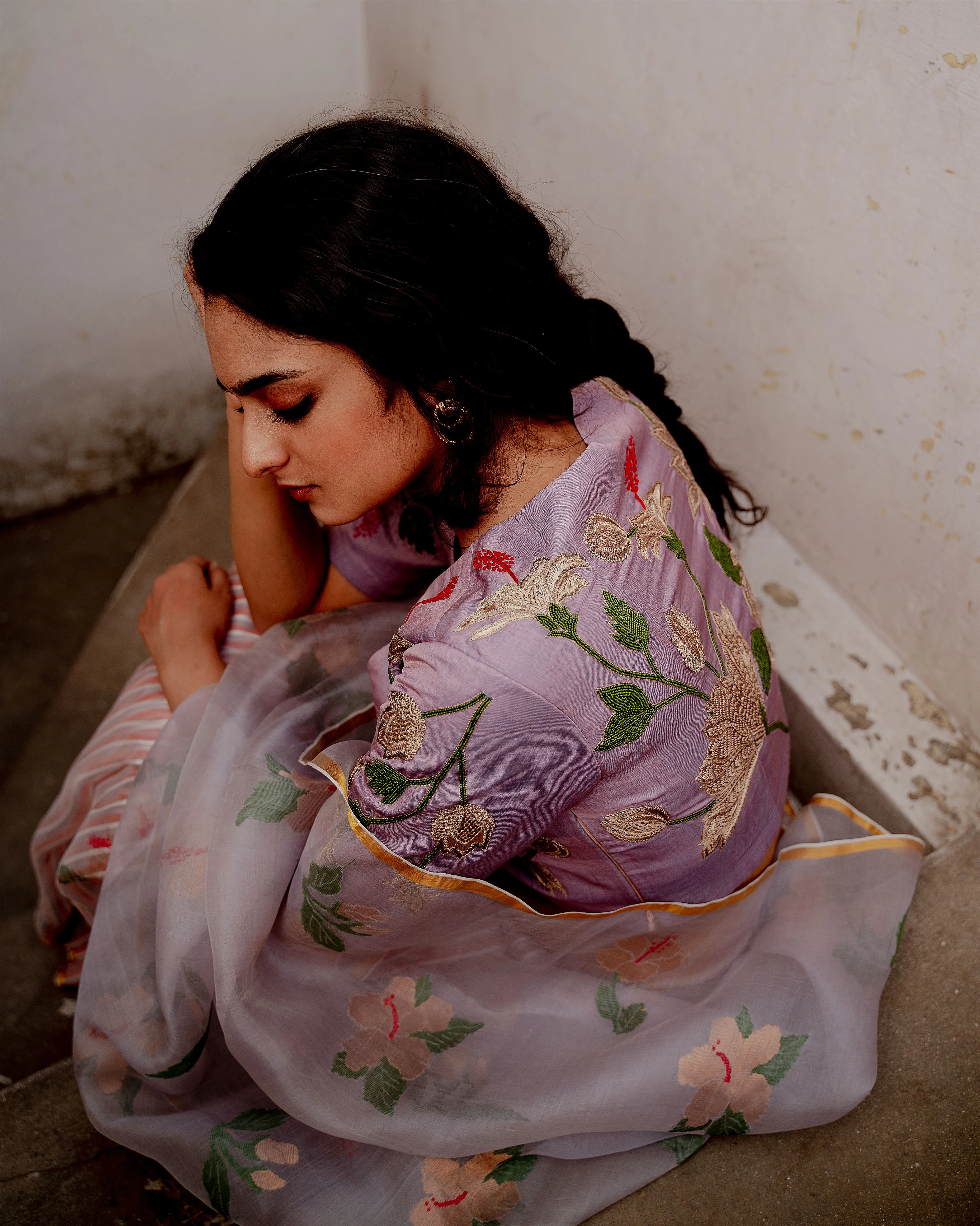 Suparna Som vatika sari 48 inch width by 5.5 meter length Lilac silk - delivery Time 8 weeks Festive 24 LOOK-19