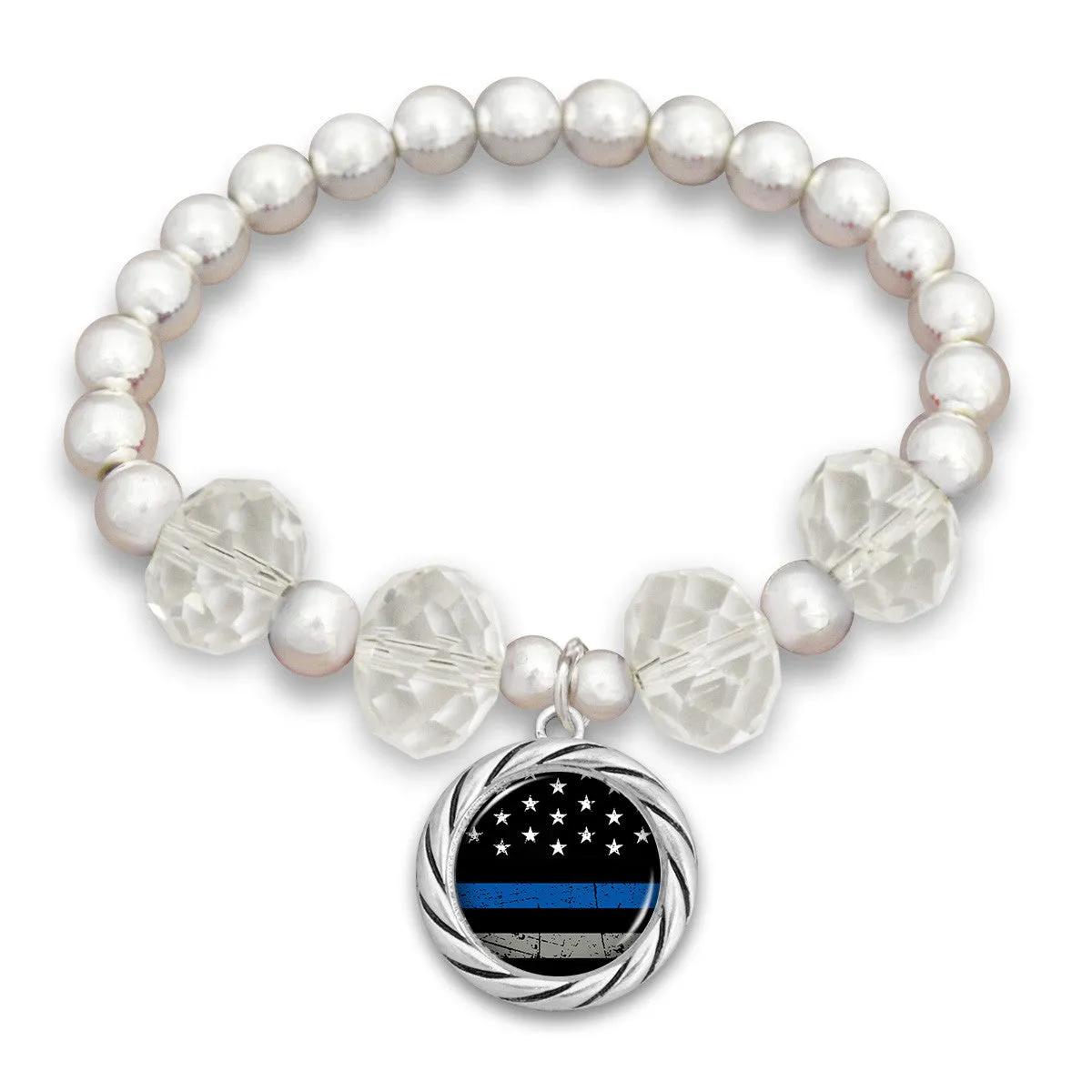Thin Blue Line Beaded Stretch Bracelet