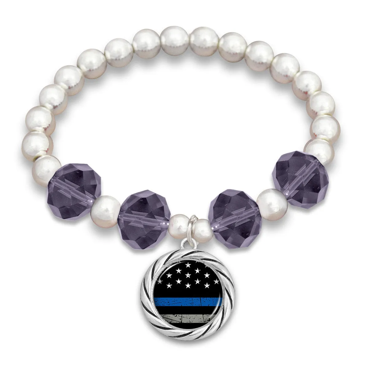 Thin Blue Line Beaded Stretch Bracelet
