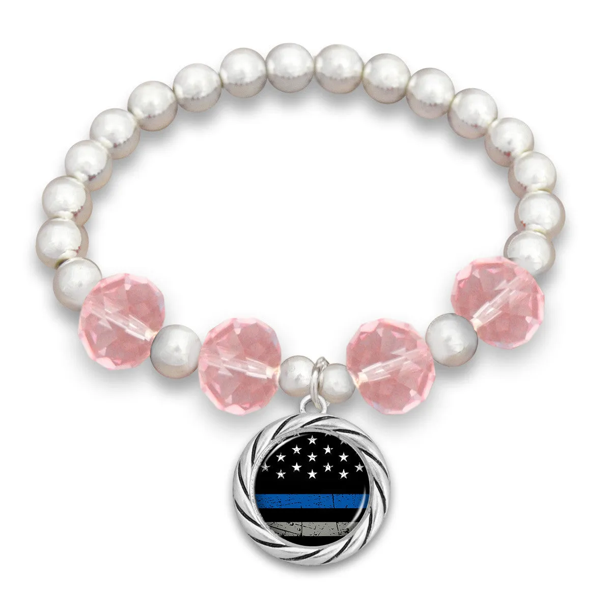 Thin Blue Line Beaded Stretch Bracelet