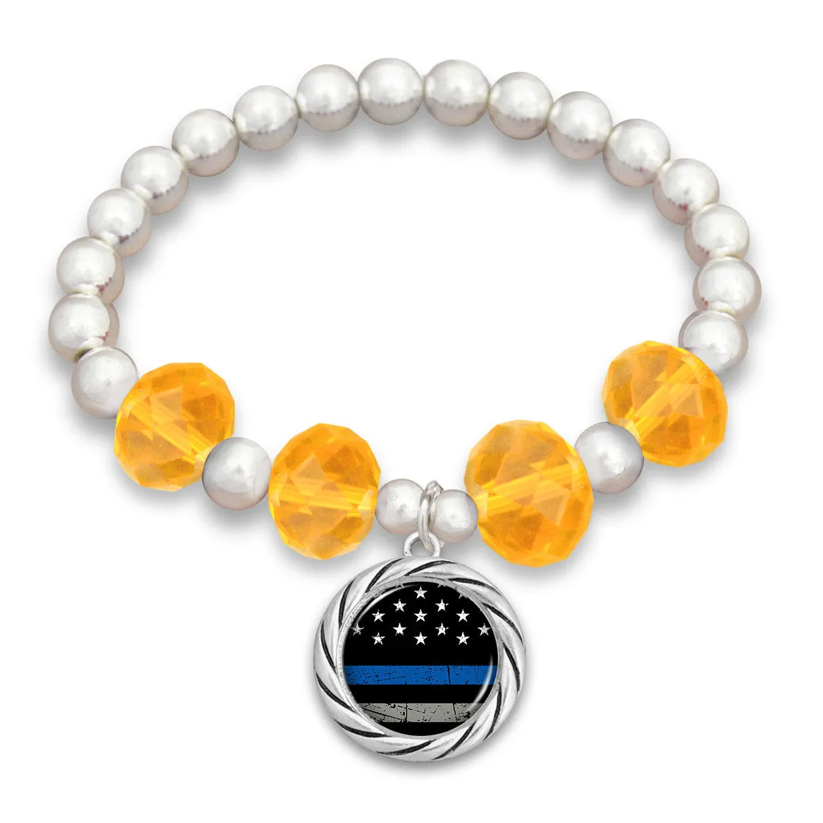 Thin Blue Line Beaded Stretch Bracelet