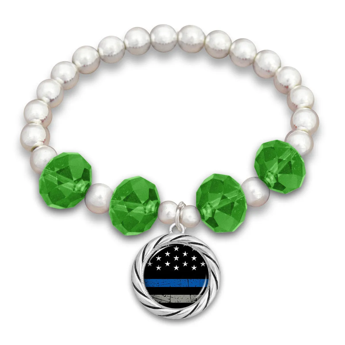Thin Blue Line Beaded Stretch Bracelet