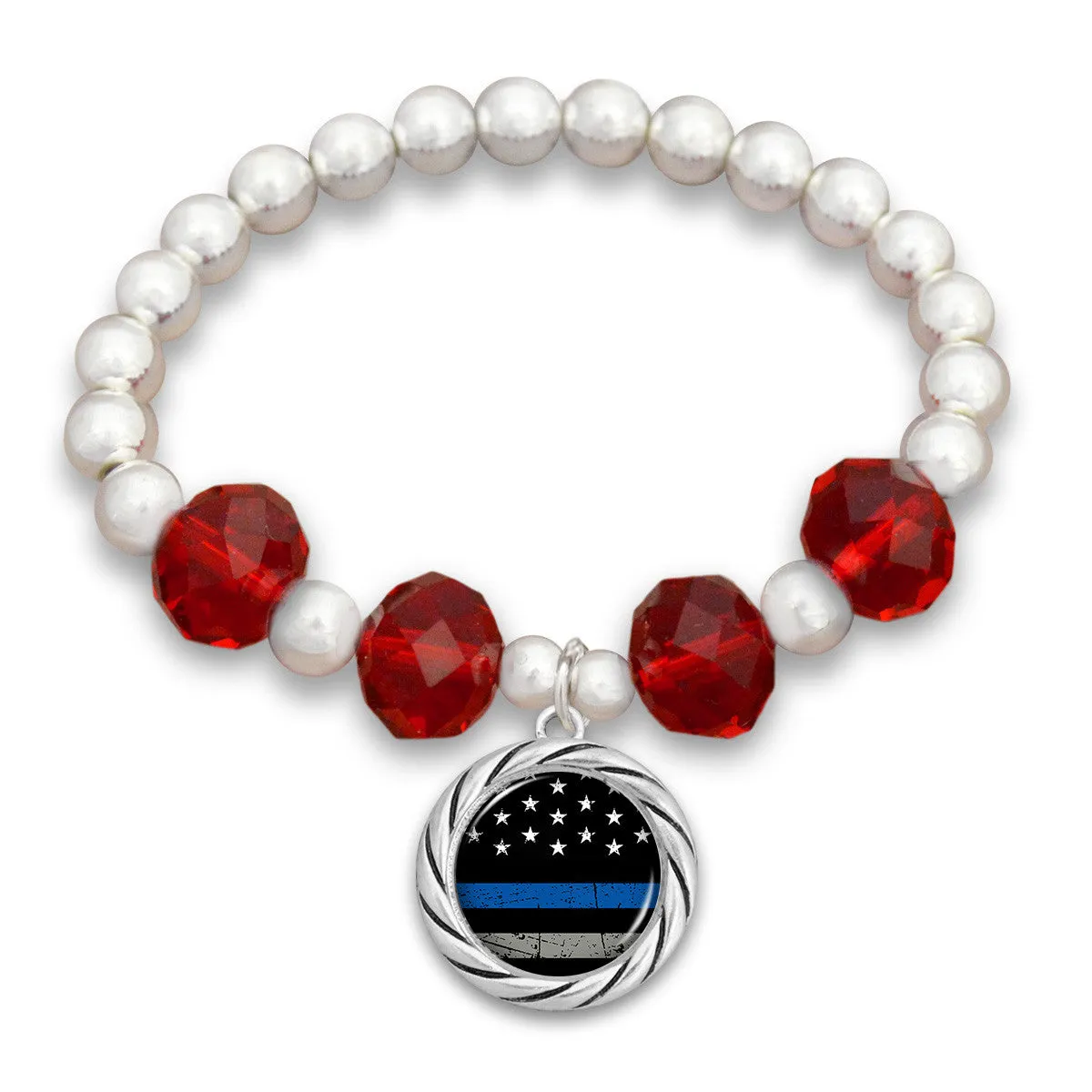 Thin Blue Line Beaded Stretch Bracelet