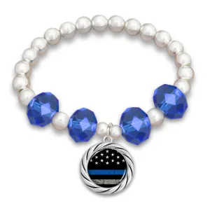 Thin Blue Line Beaded Stretch Bracelet