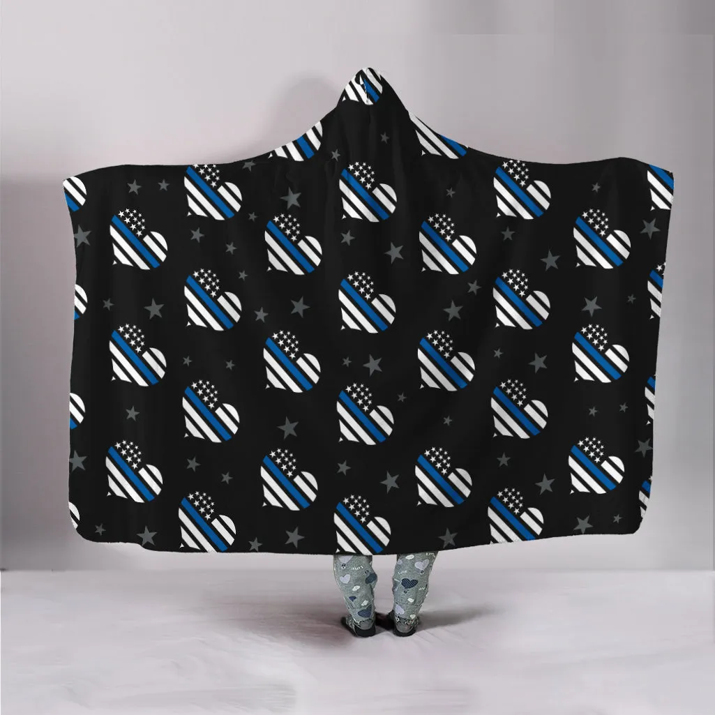 Thin Blue Line Hearts Hooded Blanket