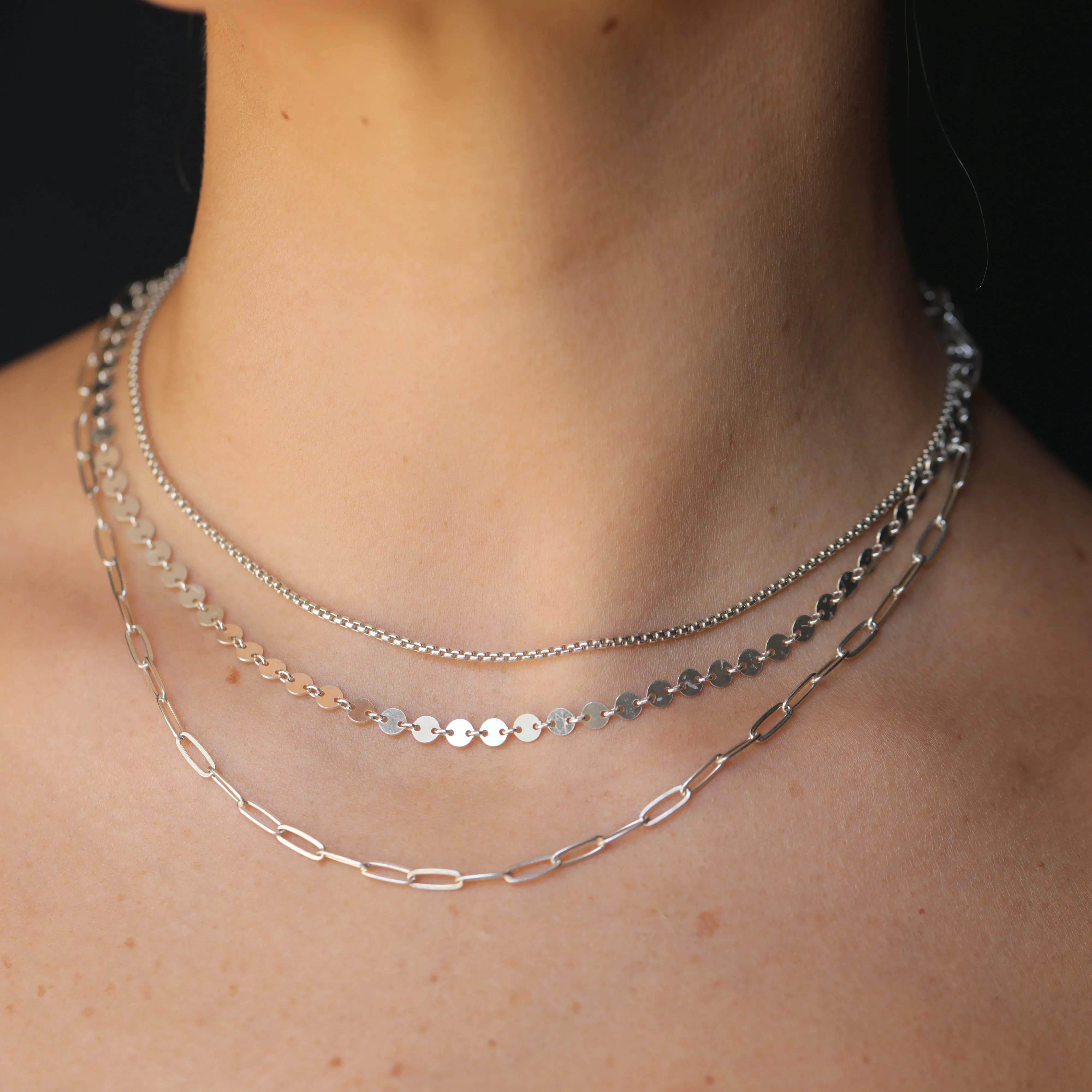 Thin Box Chain Choker - Sterling Silver