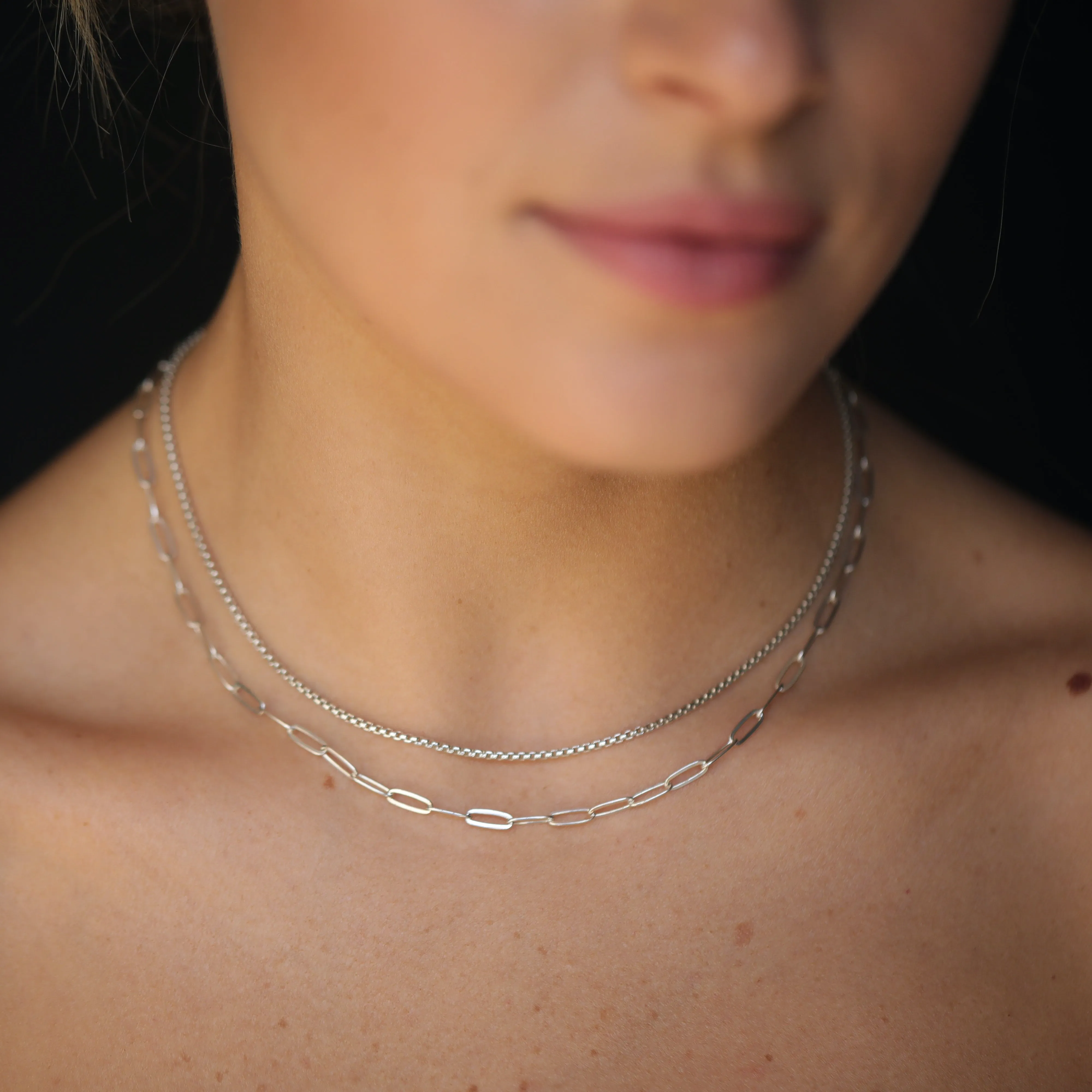 Thin Box Chain Choker - Sterling Silver