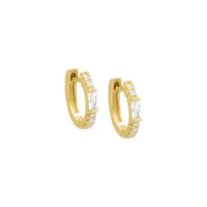 Thin CZ X Baguette Huggie Earring