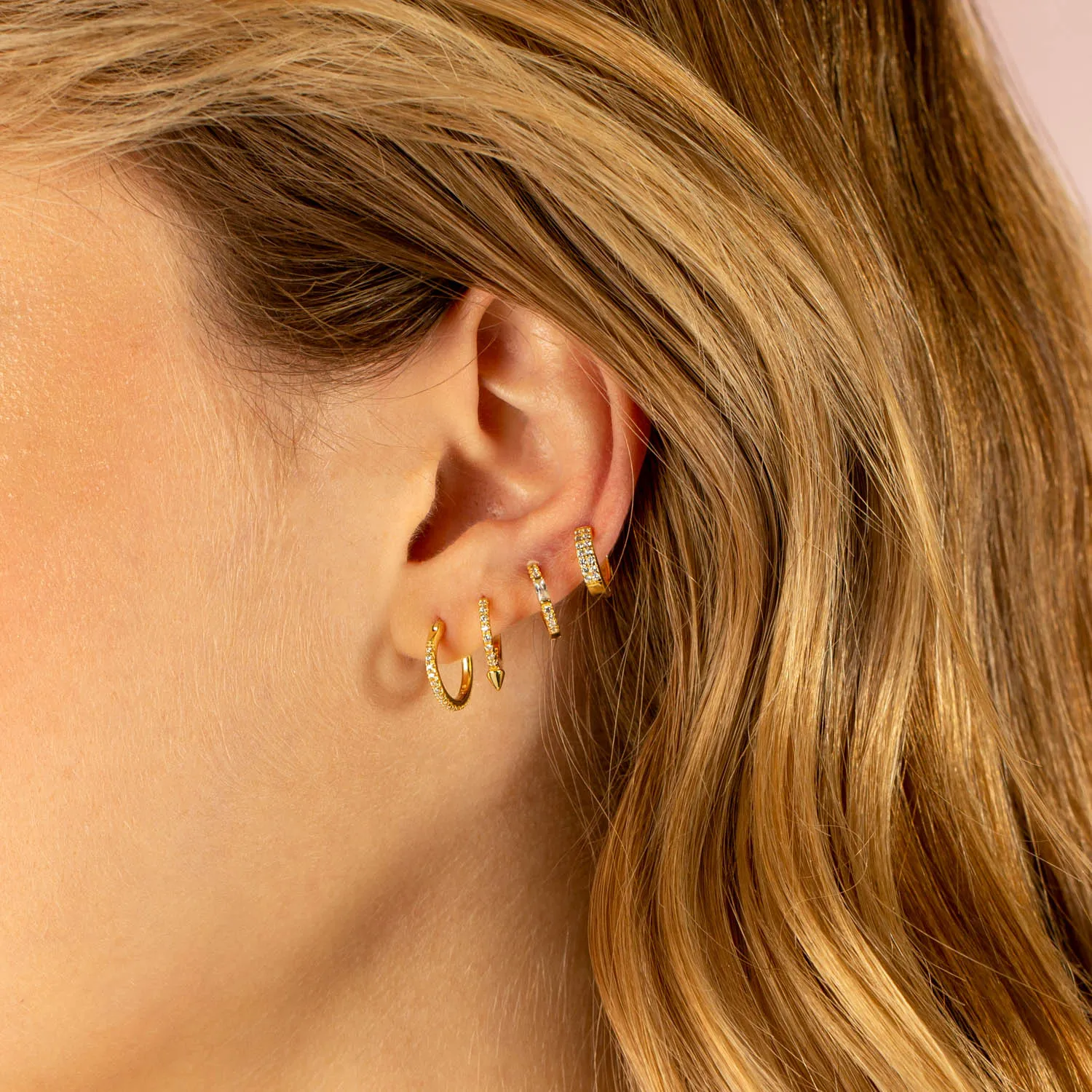 Thin CZ X Baguette Huggie Earring