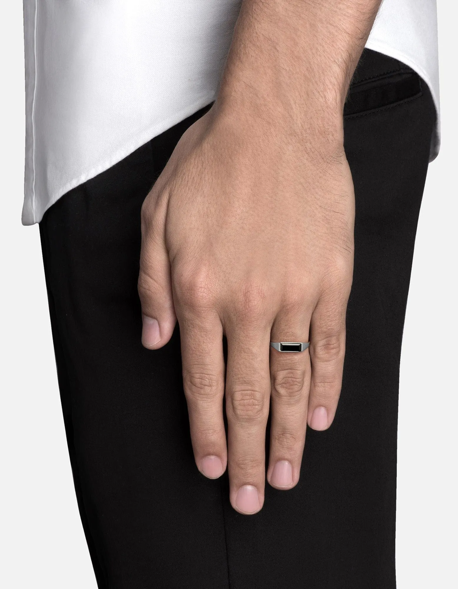 Thin Lennox Onyx Ring, Sterling Silver