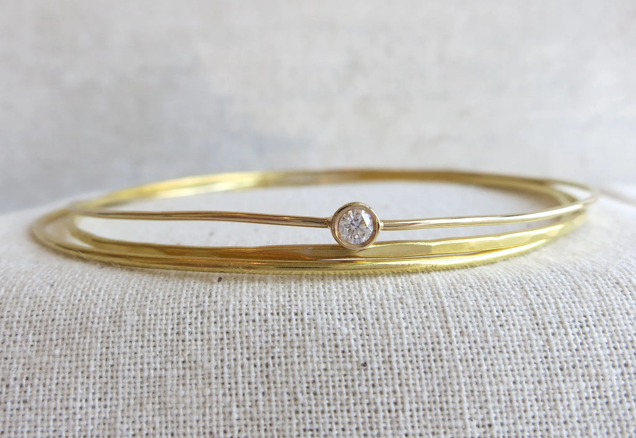 Thin Round Gold & Diamond Bangle