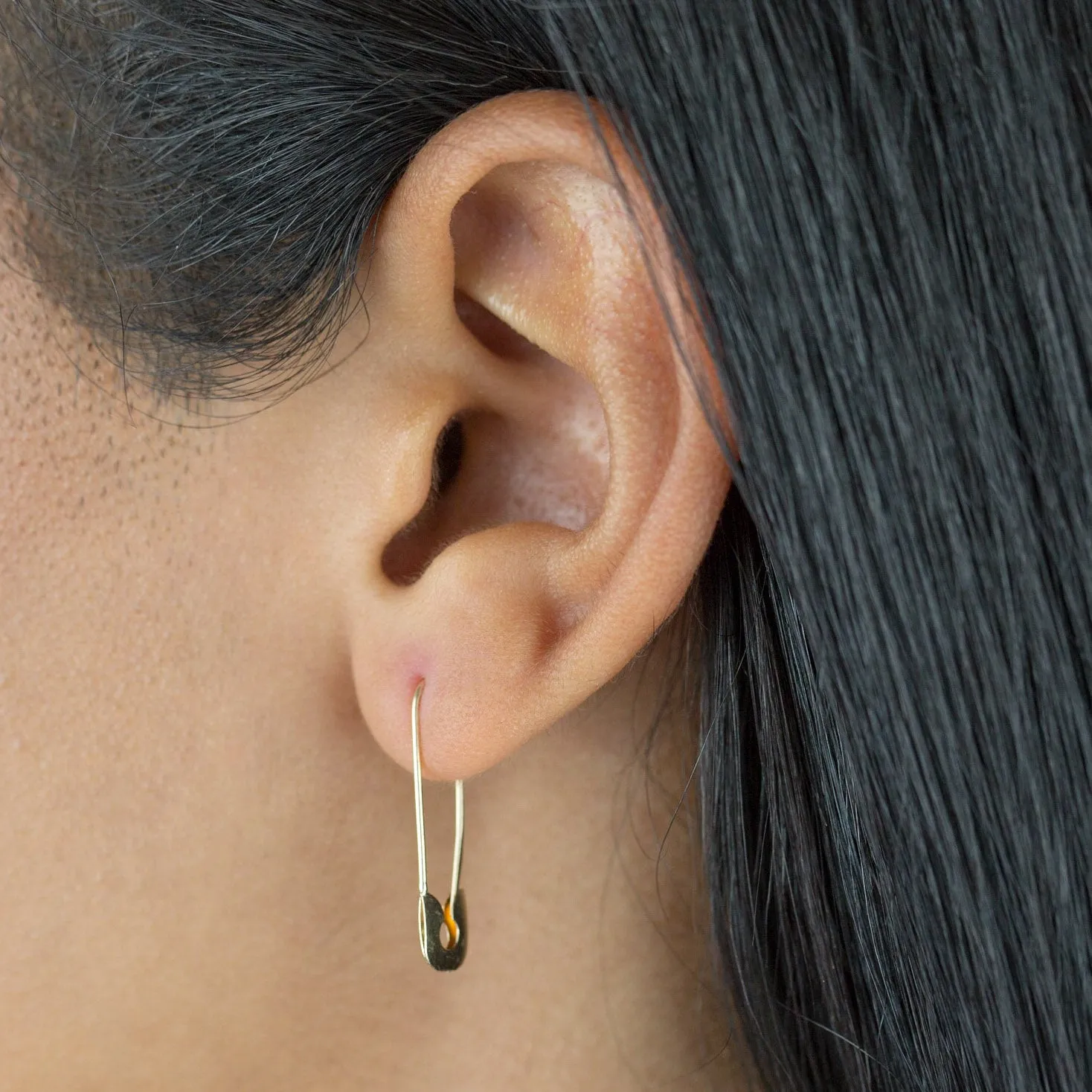 Thin Safety Pin Earring 14K