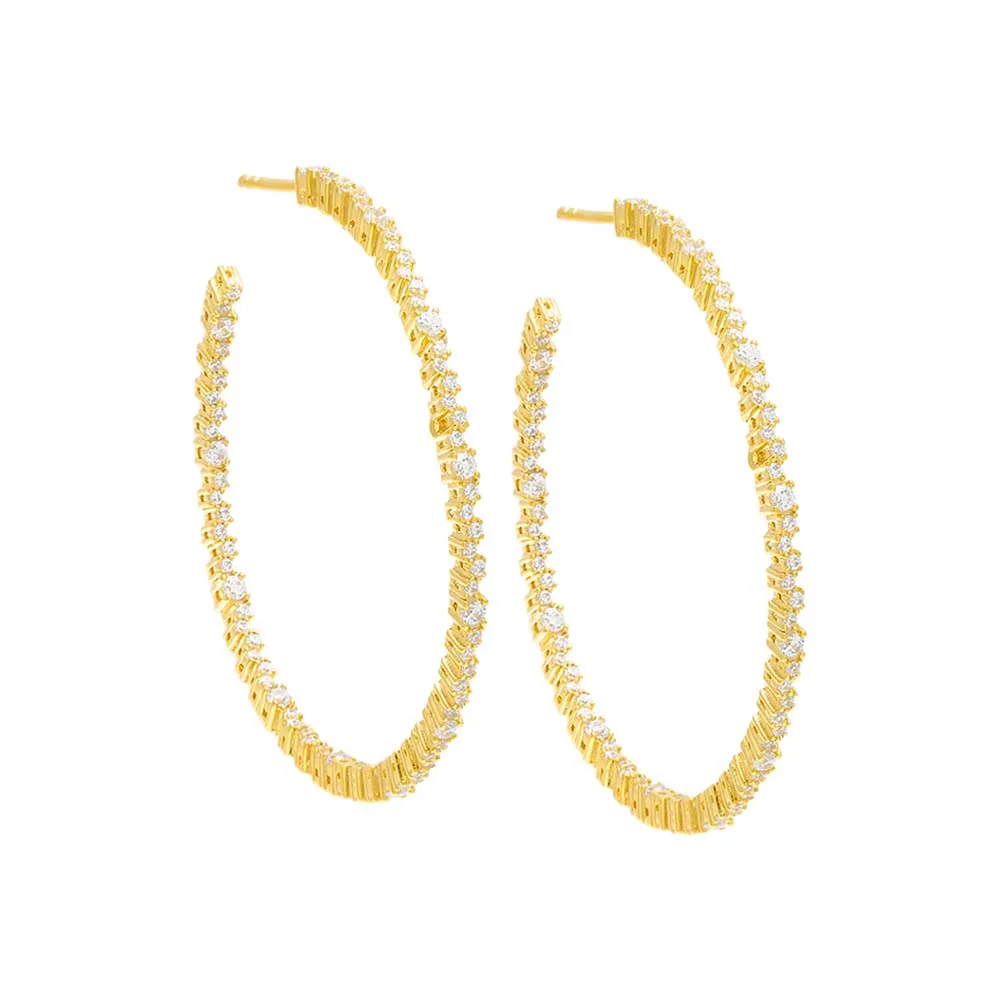 Thin Scattered CZ Hoop Earring