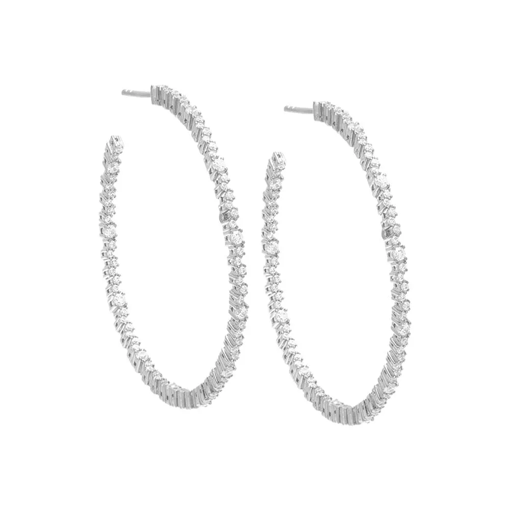 Thin Scattered CZ Hoop Earring
