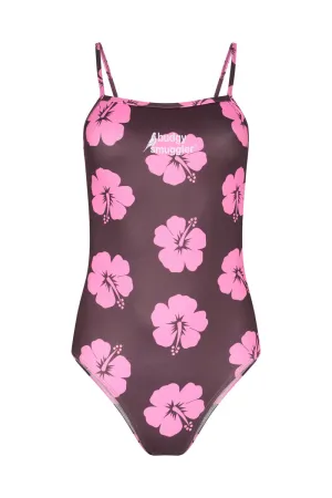 Thin Strap Racer in Brown and Pink Hibiscus