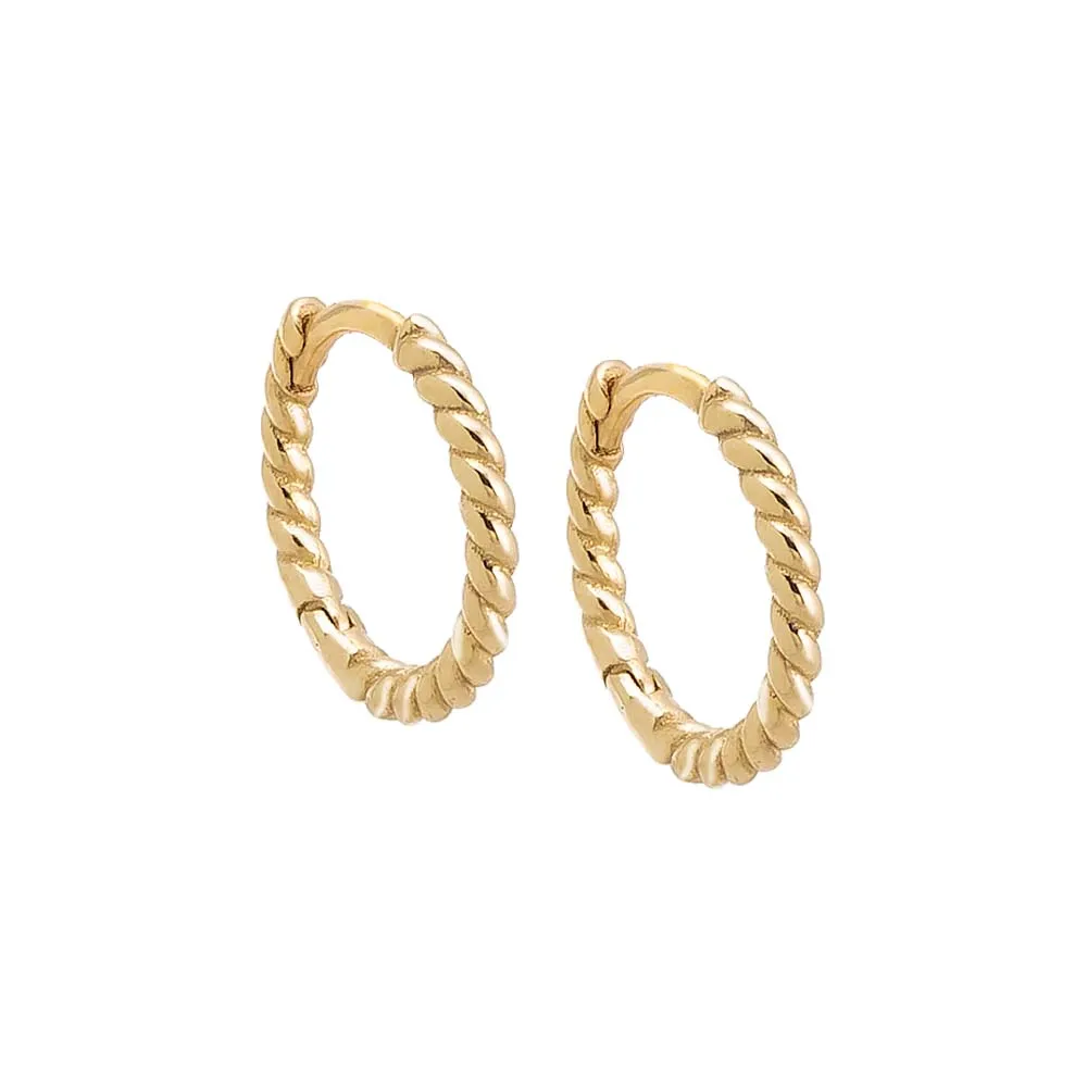 Thin Twisted Huggie Earring 14K
