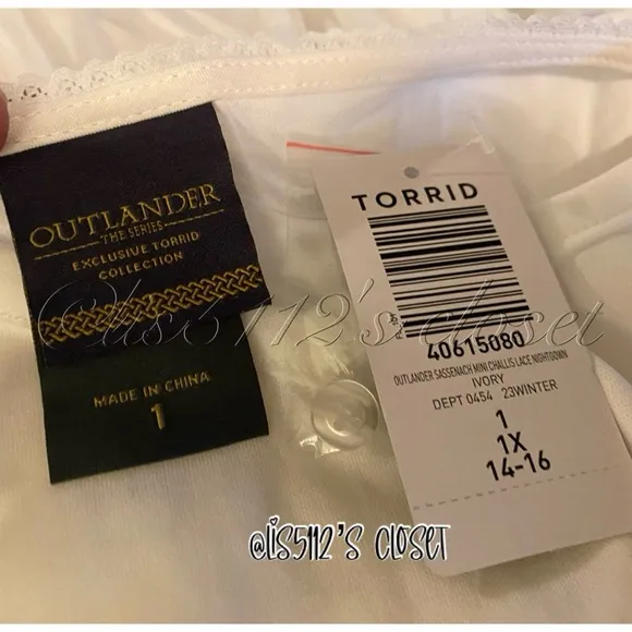 Torrid x Outlander Sassenach White Challis Lace Chemise Nightgown Dress 1X 14 16