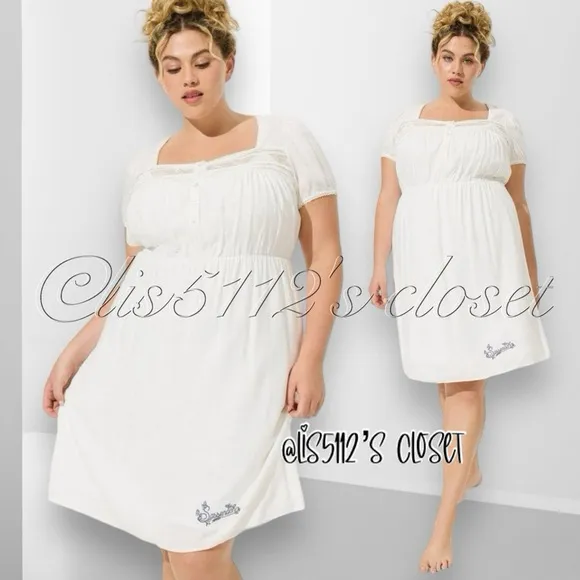 Torrid x Outlander Sassenach White Challis Lace Chemise Nightgown Dress 1X 14 16
