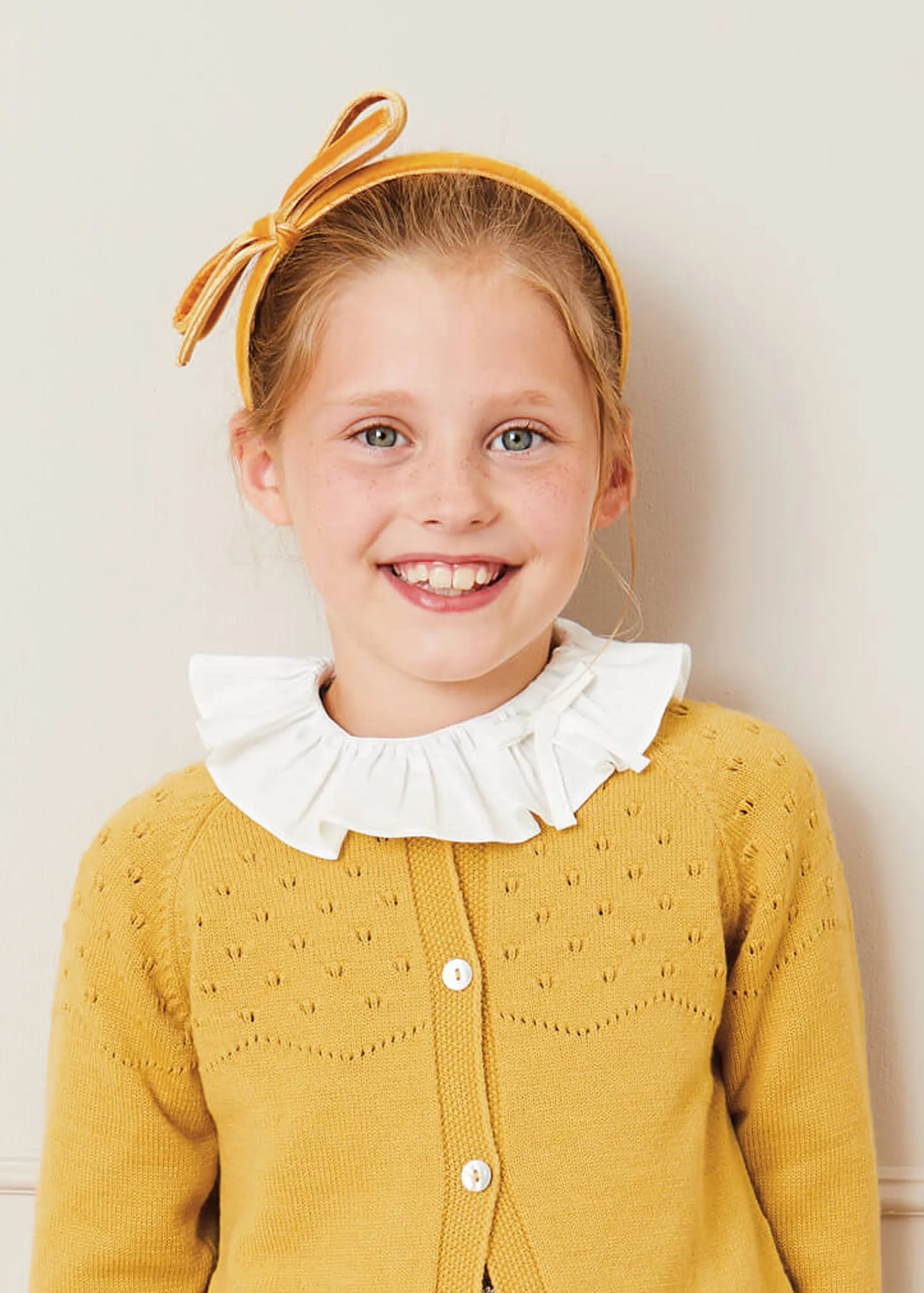 Velvet Hairband With Thin Mustard Bow