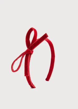 Velvet Hairband with Thin Red Bow