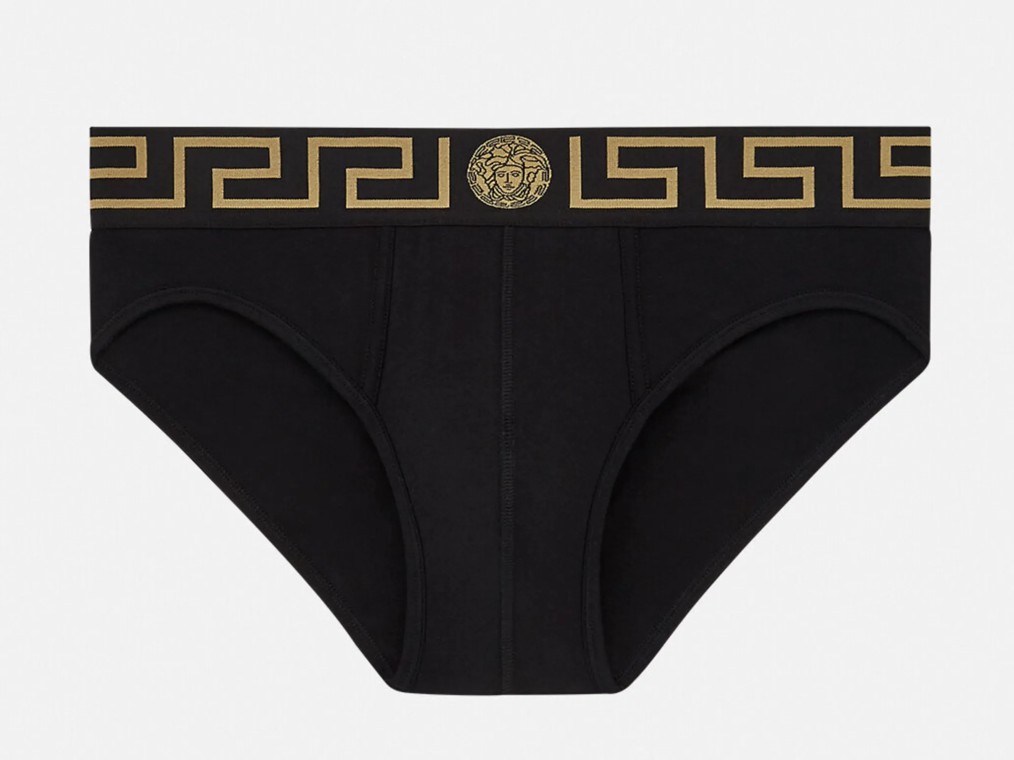 VERSACE 3 Pack Low Rise Slip Calzoncillos Briefs en Negro Greca Dorada