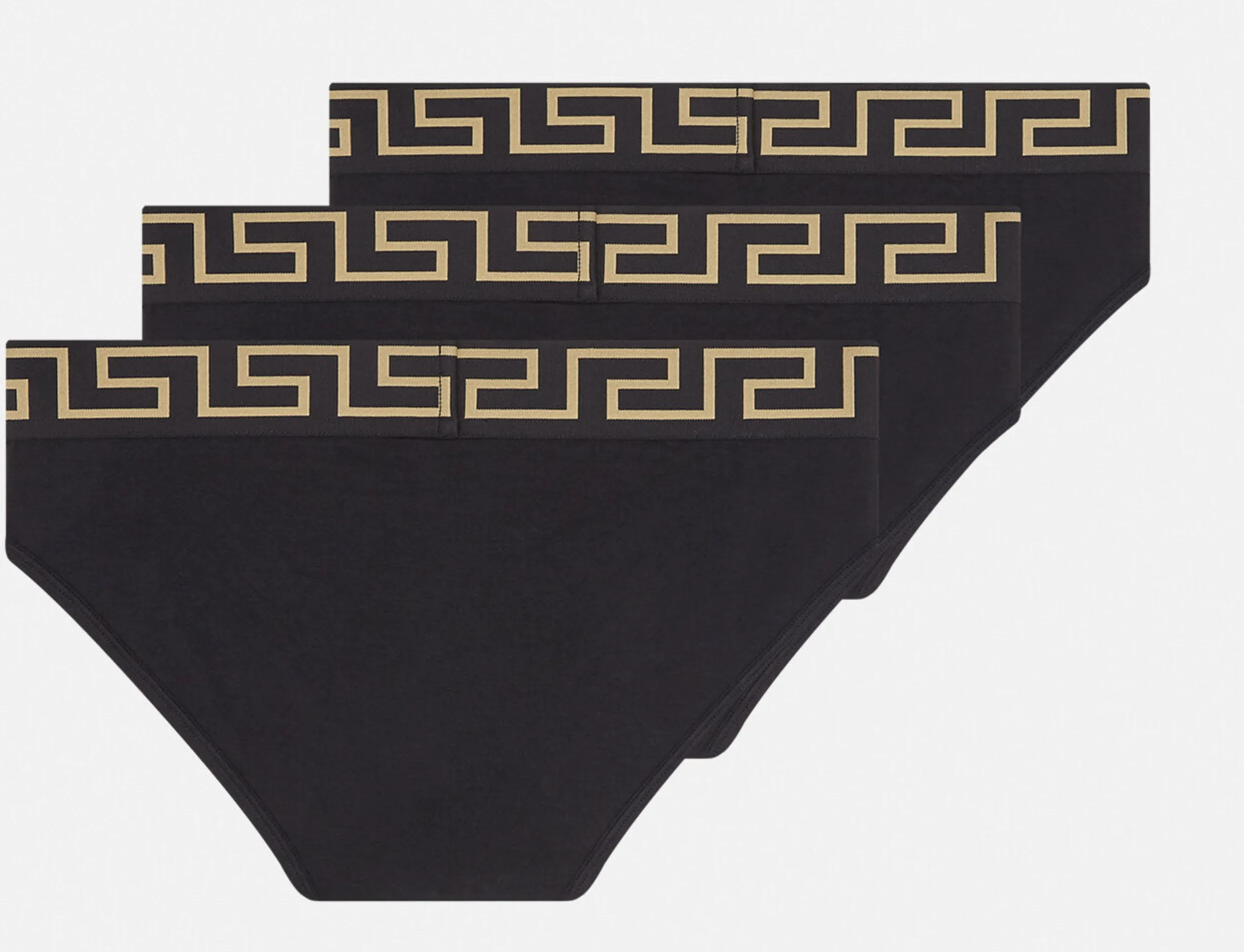 VERSACE 3 Pack Low Rise Slip Calzoncillos Briefs en Negro Greca Dorada
