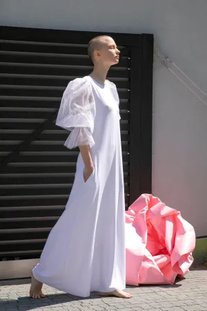 Women White Dress, Boho Wedding Dress, Plus Size Clothing, Fairy Wedding Dress, Winter Wedding Dress, Puff Sleeves Dress, Loose Dress