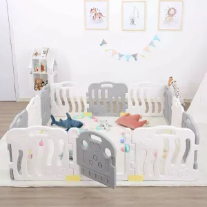 XXL 18 Panel BPA-Free Foldable Baby Playpen and Ball Pool | Modular | Grey & White | 3-36m