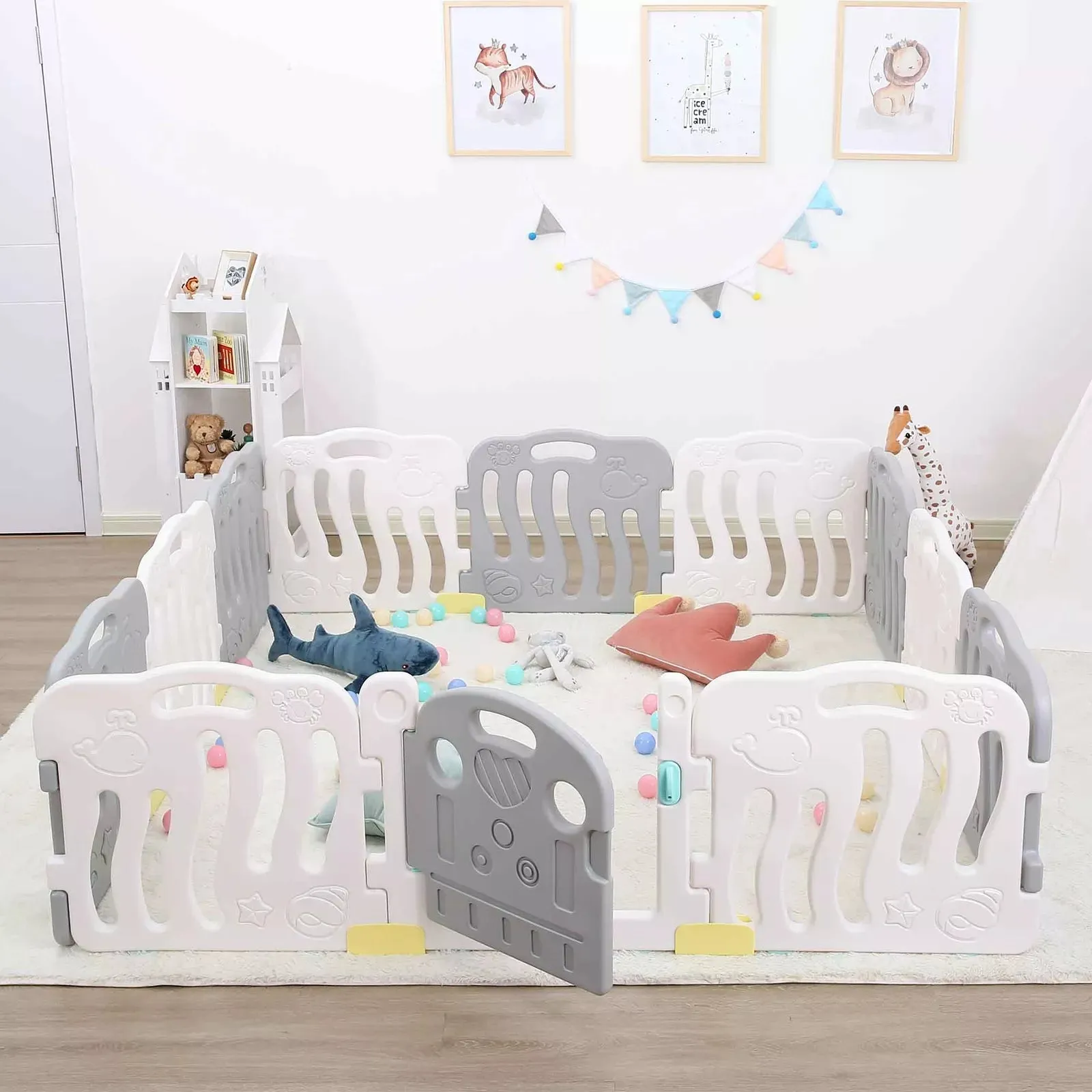 XXL 18 Panel BPA-Free Foldable Baby Playpen and Ball Pool | Modular | Grey & White | 3-36m